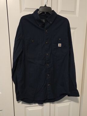 Carhartt Men's Button-Down Shirt in Navy Blue Size Large